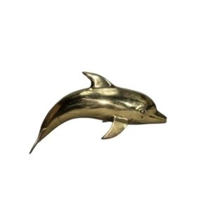 Vtg Large 14" Brass Mid Century Dolphin Figurine Sculpture Coastal Art Ocean Sea